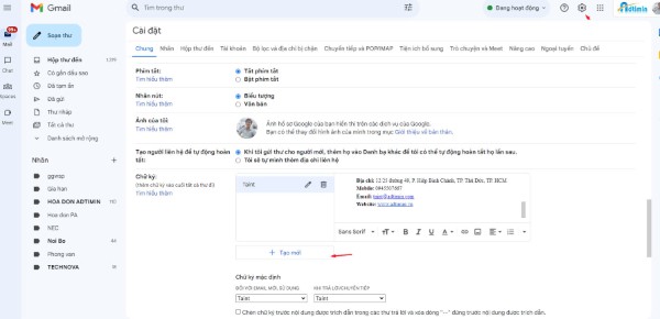 Tạo chữ ký email trên Gmail