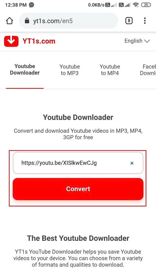 Tải video YouTube về điện thoại bằng yt1s.com