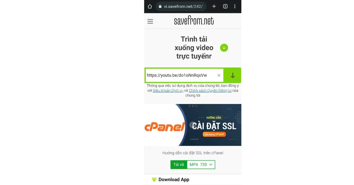 Tải video YouTube về điện thoại bằng savefrom.net